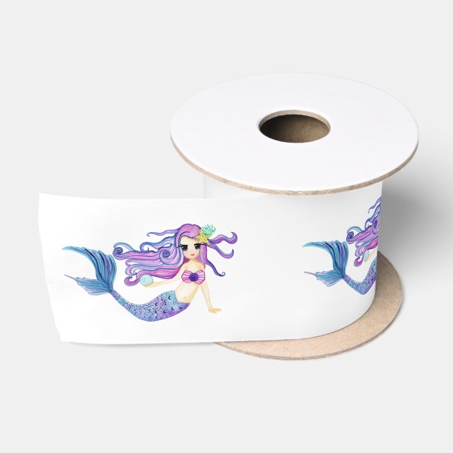Lazo De Raso Fiesta de cumpleaños de sirena con acuarela (Carrete)