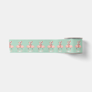 Lazo De Raso Flamenco Rosa Tropical Con Gorros De Santa Navidad