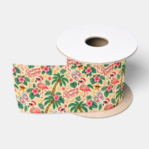 Lazo De Raso Flamencos y Palmeras Navideñas Tropicales