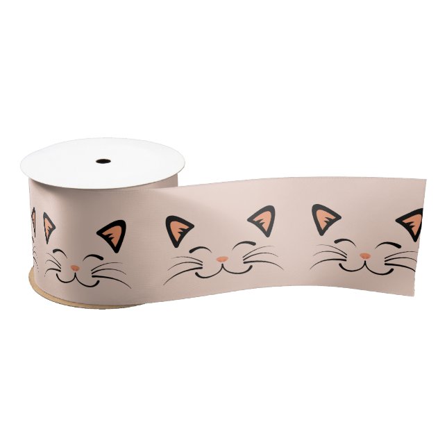 Lazo De Raso Floating Kitten Cat Face Pattern  (Carrete)