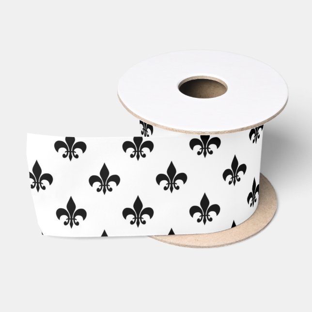 Lazo De Raso Flor blanca negra De Lis Delicada Mardi Gras (Carrete)