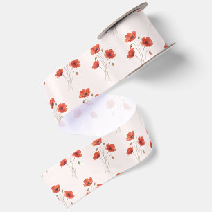 Lazo De Raso Flor de amapola roja patrón floral botánico