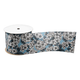 Lazo De Raso Flor de cerezo en blanco y azul