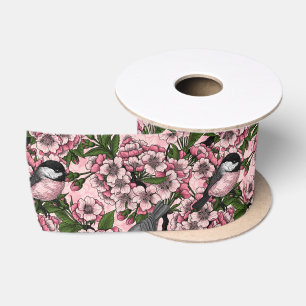 Lazo De Raso Flor de cerezo y garbanzos en rosa
