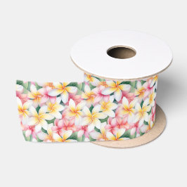 Lazo De Raso Flor de Plumeria Rosa y Blanca