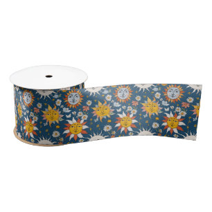 Lazo De Raso Flor de Sol y Luna en Azules y Amarillos