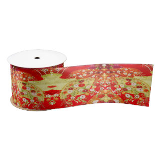Lazo De Raso Flor roja tradicional japonesa de kimono de oro