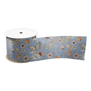Lazo De Raso Flor Silvestre Azul Boho
