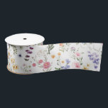 Lazo De Raso Flor silvestre primavera pradera flores vegetación<br><div class="desc">Hermoso papel de envoltura inspirado en boho con alegres acuarelas con flores silvestres en varios tonos de rubor,  rosa,  lavanda,  amarillo,  azul y verde.</div>
