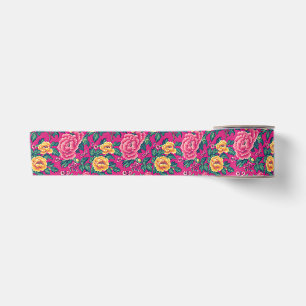 Lazo De Raso Floral chinoica rosa y amarillo brillante