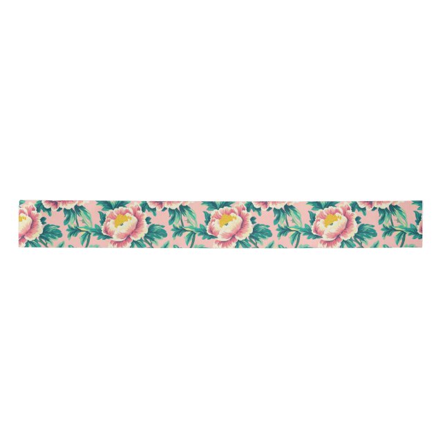Lazo De Raso Floral Chinoiserie rosa audaz (Anverso)