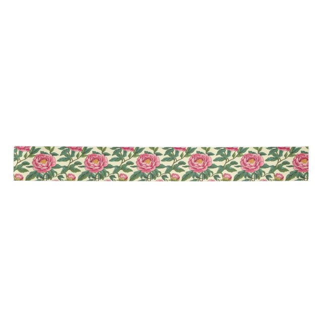Lazo De Raso Floral Chinoiserie rosa, verde y amarilla (Anverso)