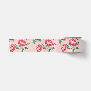 Lazo De Raso Floral Chinoiserie rosa y roja