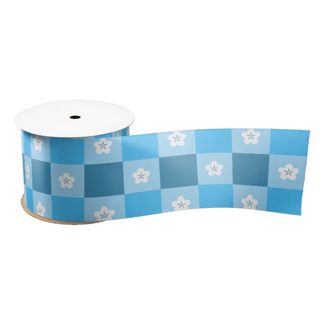 Lazo De Raso Floral Cuadrada Azul (Carrete)