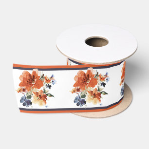 Lazo De Raso floral de color azul y naranja