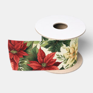 Lazo De Raso Floral de Navidad Poinsettia Roja Acuarela