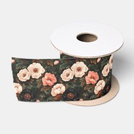 Lazo De Raso Floral navideña vintage Peony Pink & Dark Green