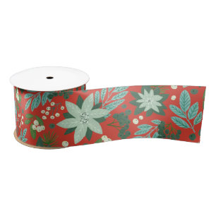 Lazo De Raso Floral Navideño Rojo