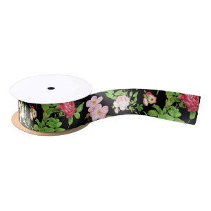 Lazo De Raso Floral Negro y Rojo