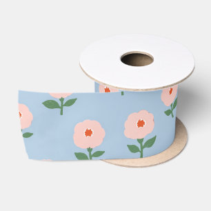 Lazo De Raso Floral Retro Rosa sobre Azul