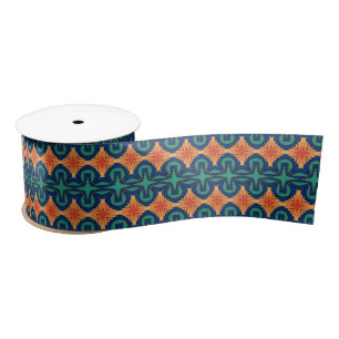 Lazo De Raso Floral verde Naranja de la cruz de la marina azafr