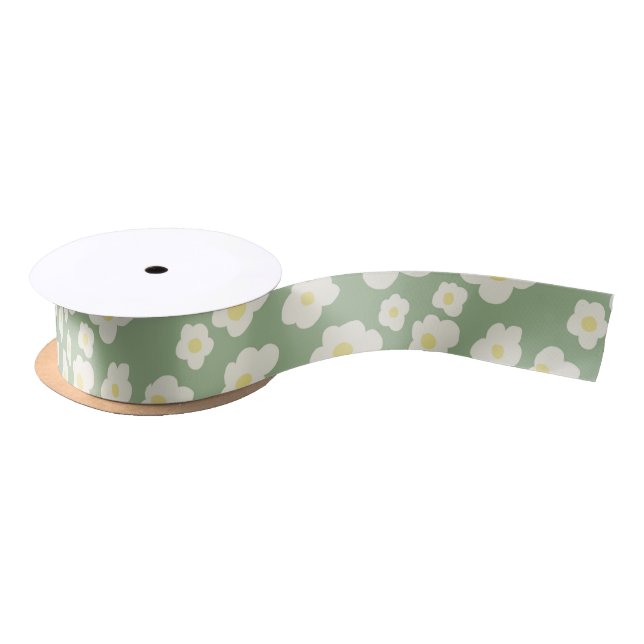 Lazo De Raso Floral verde y blanco (Carrete)