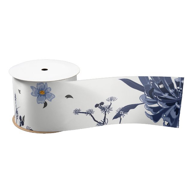 Lazo De Raso Flores azules (Carrete)