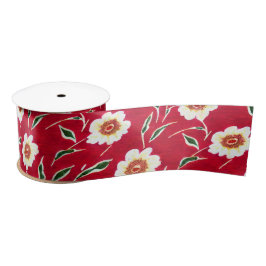 Lazo De Raso Flores blancas de fondo rojo