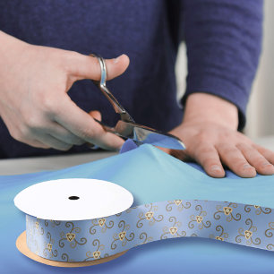 Lazo De Raso Flores Blue Swirly Liberty Patrón Floral Elegante