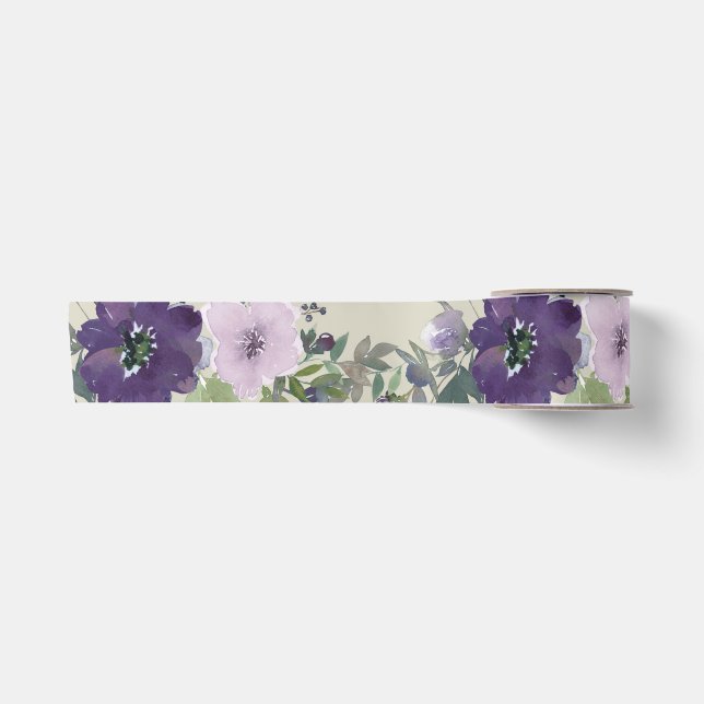 Lazo De Raso Flores bonitas de acuarela morada (Anverso)