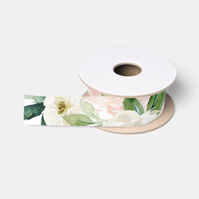 Lazo De Raso Flores de acuarela rosa florecen sonrojadas (Carrete)