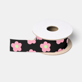 Lazo De Raso Flores de cerezo en negro