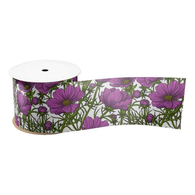 Lazo De Raso Flores de cosmos violetas (Carrete)