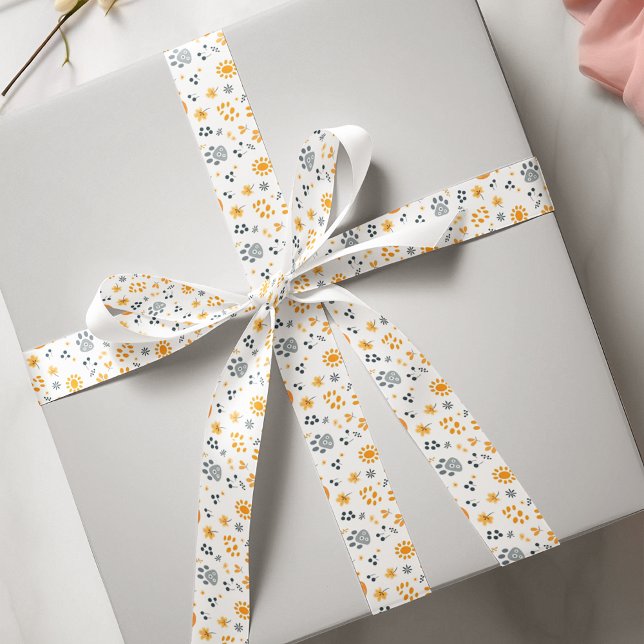 Lazo De Raso Flores de manzana (Cute Orange teal Puppy Flowers Satin Ribbon)