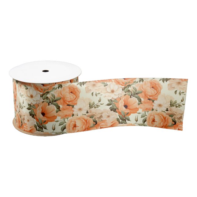 Lazo De Raso Flores de melocotón beige delgadas (Carrete)