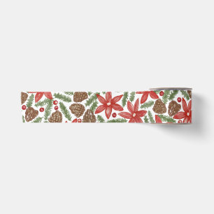 Lazo De Raso Flores de Nochebuena Acuarela Pino y Bayas Navidad