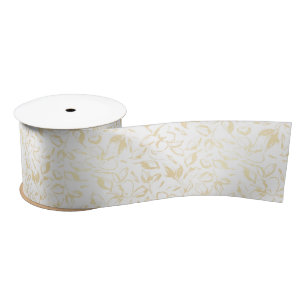 Lazo De Raso Flores de oro Elegante Floral Blanda Blanca Blanda