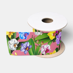 Lazo De Raso Flores de orquídea azules rosadas amarillas lilas