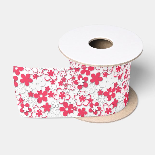 Lazo De Raso Flores de papel rojo y blanco (Carrete)