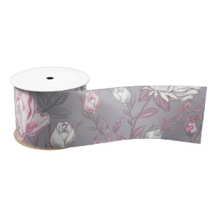 LAZO DE RASO FLORES DE PINO Y GRIS PASTEL
