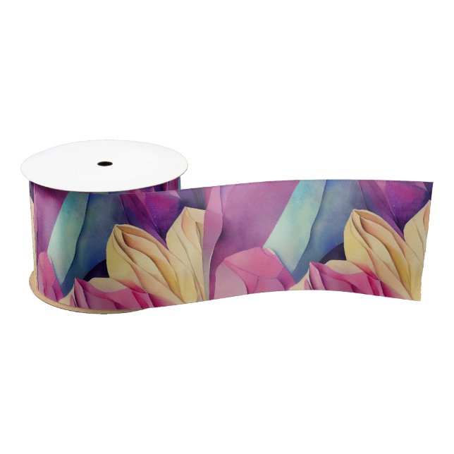 Lazo De Raso Flores de primavera pintadas con acuarela vibrante (Carrete)