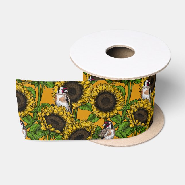 Lazo De Raso Flores de sol y ataúdes en naranja (Carrete)