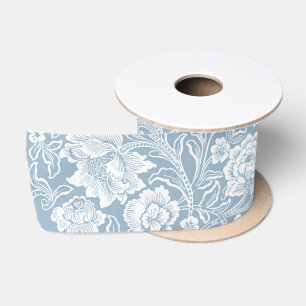 Lazo De Raso Flores Dibujadas a Mano, Arte Botánico Gris Azul B