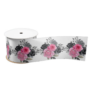 Lazo De Raso Flores elegantes de rosa caliente y plata
