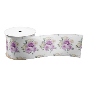Lazo De Raso Flores elegantes púrpura y plata