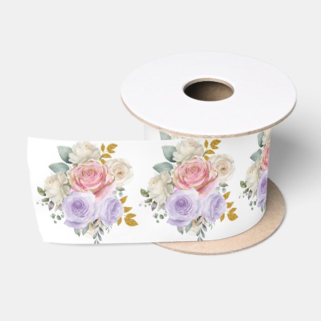 Lazo De Raso Flores elegantes rosadas y moradas (Carrete)