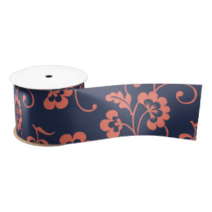 Lazo De Raso Flores Glamurosas Coral Navy