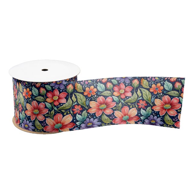Lazo De Raso Flores modernas multicolores (Carrete)
