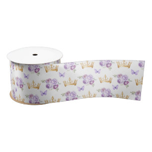Lazo De Raso Flores Moradas de Lila y Coronas de Oro