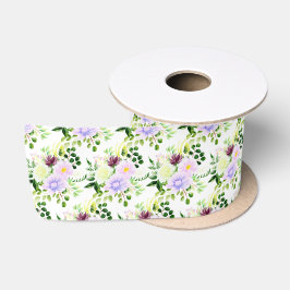 Lazo De Raso Flores Purpúreas de Primavera con Follaje